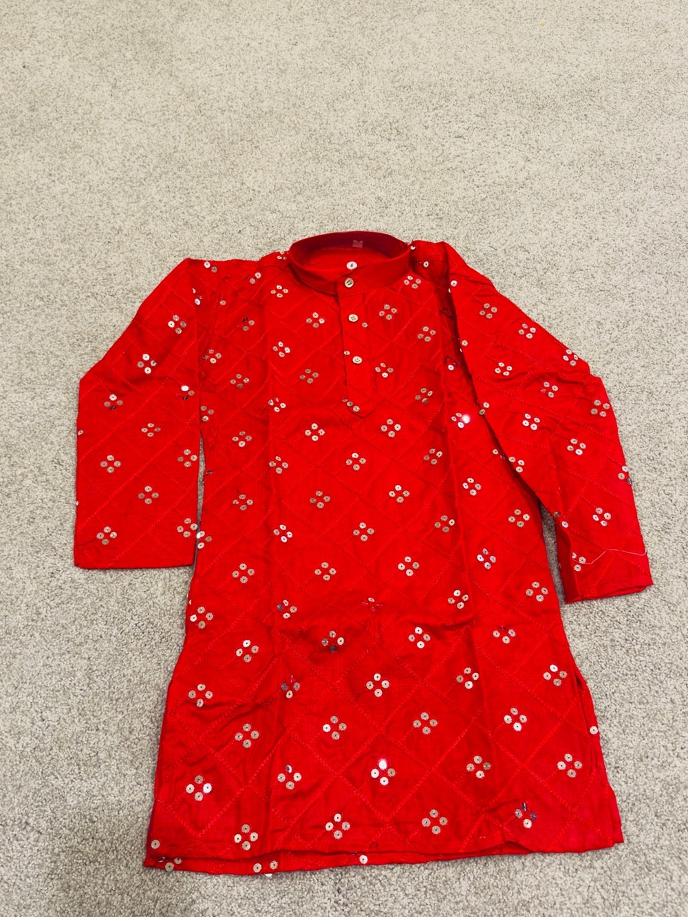Never worn Boys Red Sequin Long-Sleeve Indian kurta